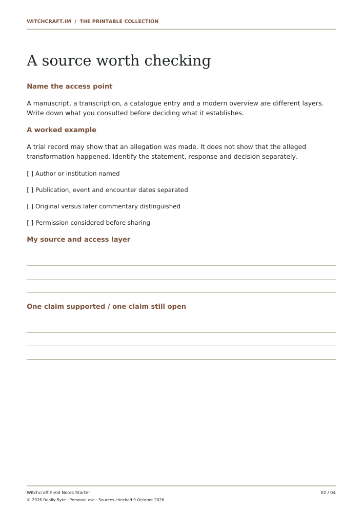 Witchcraft Field Notes Starter — actual interior page preview 1