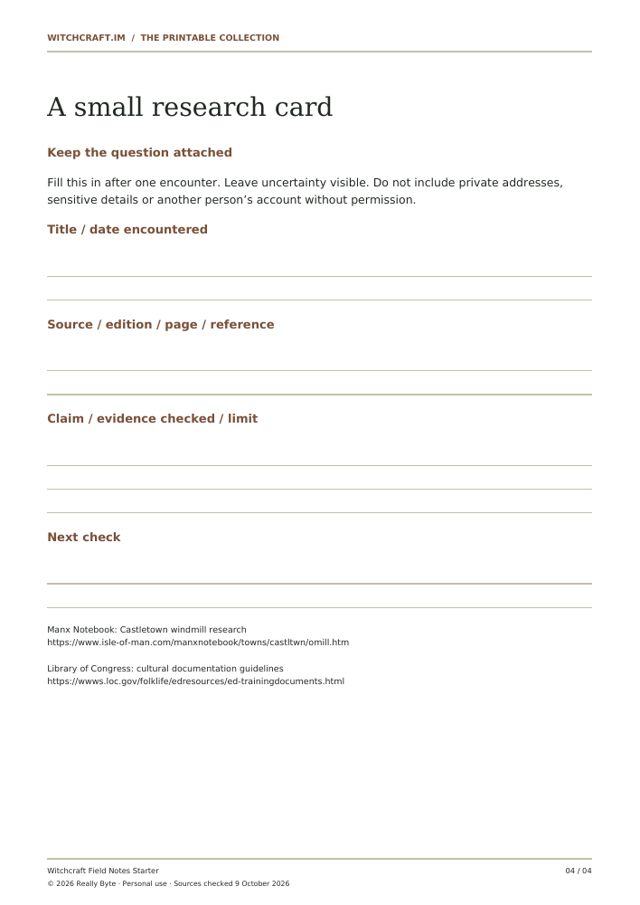 Witchcraft Field Notes Starter — actual interior page preview 2